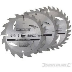 SILVERLINE Lot De 3 Lames TCT Pour Scie Circulaire : 16, 24 Et 30 Dents, 135 X 12,7 - Bague De Réduction De 10 Mm, 135 X 12.7 - Bague De Réduction De 10 Mm