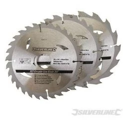 SILVERLINE Lot De 3 Lames TCT Pour Scie Circulaire : 16, 24 Et 30 Dents, 165 X 30 - Bague De Réduction De 10, 16, 20 Mm, 165 X 30 - Bague De Réduction De 10. 16. 20 Mm