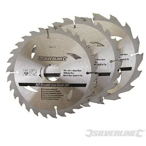 SILVERLINE Lot De 3 Lames TCT Pour Scie Circulaire : 16, 24 Et 30 Dents, 165 X 30 - Bague De Réduction De 10, 16, 20 Mm, 165 X 30 - Bague De Réduction De 10. 16. 20 Mm
