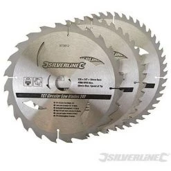 SILVERLINE Lames TCT Pour Scie Circulaire 24, 40 Et 48 Dents - 3 Pcs, 235 X 30 - Bagues De 16 Et 25 Mm, 235 X 30 - Bagues De 16 Et 25 Mm