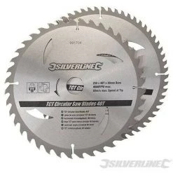 SILVERLINE Lot De 2 Lames TCT Pour Scie Circulaire : 40 Et 60 Dents, 250 X 30 - Bagues De 25, 20 Et 16 Mm, 250 X 30 - Bagues De 25. 20 Et 16 Mm