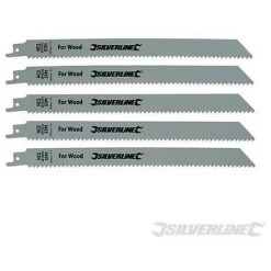 SILVERLINE Lot De 5 Lames De Scie-sabre Pour Bois, Acier HCS - 5 TPI - 240 Mm, Acier HCS - 5 TPI - 240 Mm