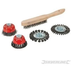 SILVERLINE Brosse Métallique, Boisseau Et Roue à Fils Torsadés, Kit 5 Pcs, 5 Pcs