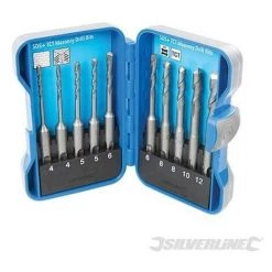 SILVERLINE Forets à Maçonnerie TCT SDS Plus, Coffret 10 Pcs, 4 - 12 Mm, 4 - 12 Mm