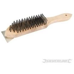 SILVERLINE Brosse Métallique à Manche En Bois Et Racloir, 6 Rangs, 6 Rangs