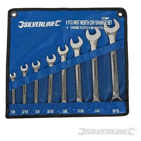 SILVERLINE Clés Mixtes Whitworth, 8 Pcs, 1/8 - 9/16", 1-8 - 9-16