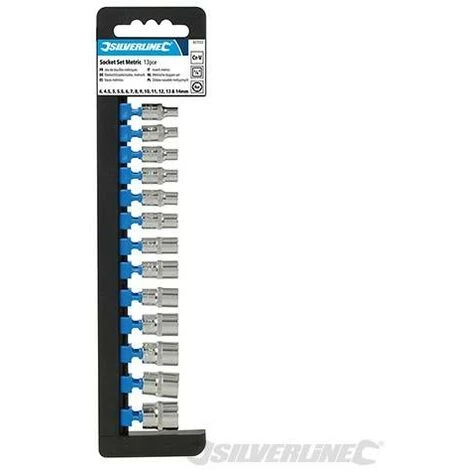 SILVERLINE Douilles Métriques 1/4" 6 Pointes, 13 Pcs, 4 - 14 Mm, 4 - 14 Mm