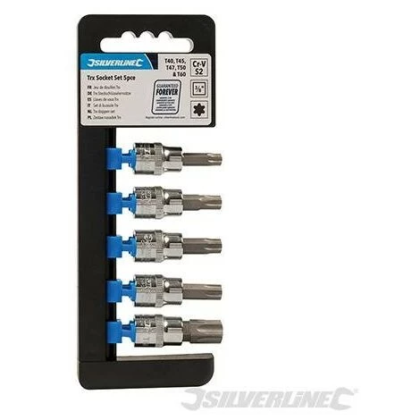 SILVERLINE Douilles T40-T60 à Entraînement 3/8", 5 Pcs, T40 - T60, T40 - T60