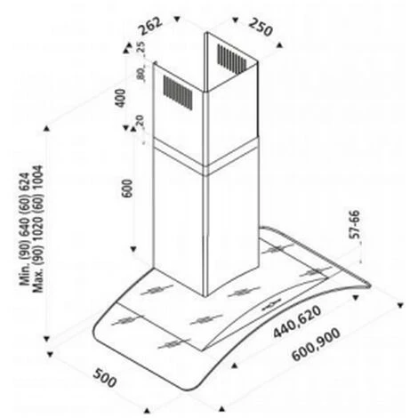 Hotte Décorative Murale 90cm 61db 253m3/h Verre/inox - H10590015 - Silverline - Inox – Image 3